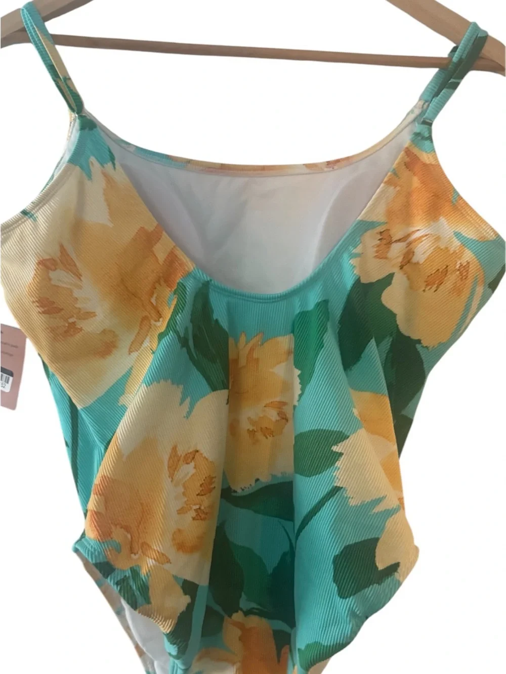 Turquoise Floral Ribbed One-Piece Swimsuit with size Large (12-14)